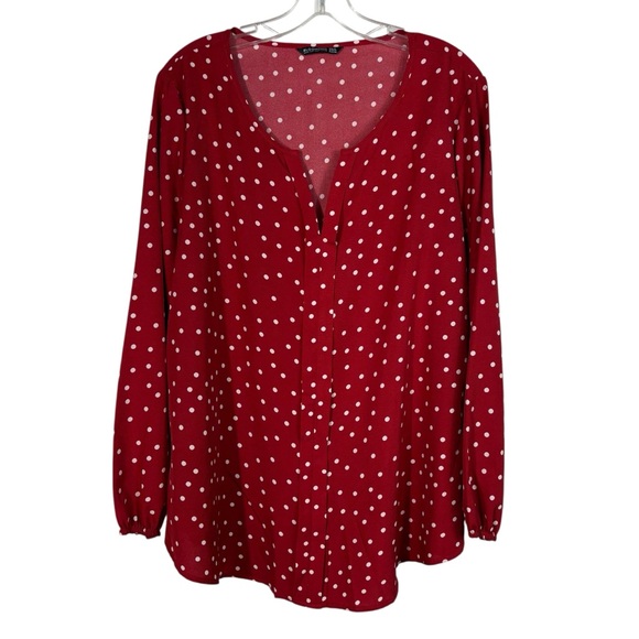 Bloomchic Red White Polka Dot Chiffon Lightweight Plus Size Blouse 14-16 V-Neck - Picture 1 of 7